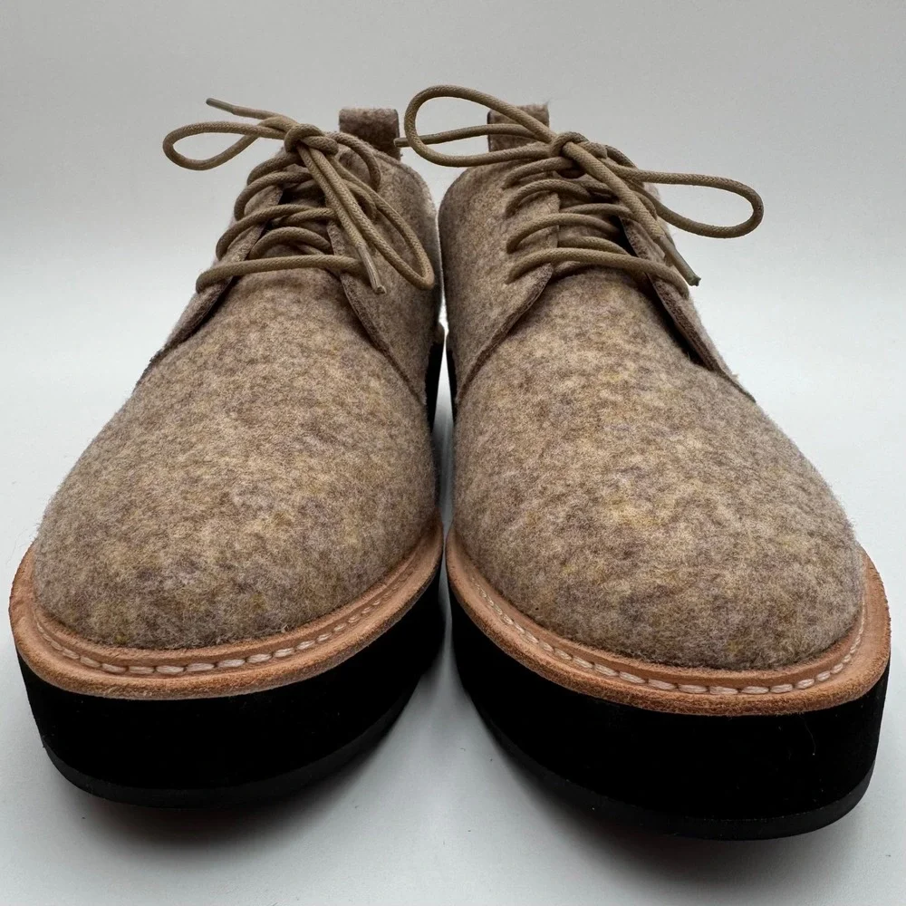 Eileen Fisher Nims Felt Platform Oxford Shoes Minimalist Womens 9.5 Barley Tan